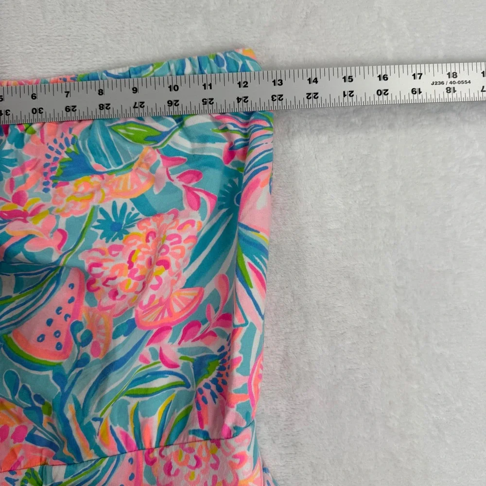 Lilly Pulitzer Donna Strapless Romper XS Pink Blue Floral Scalloped French Terry